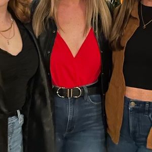 TOBI red plunging V neck bodysuit.size s